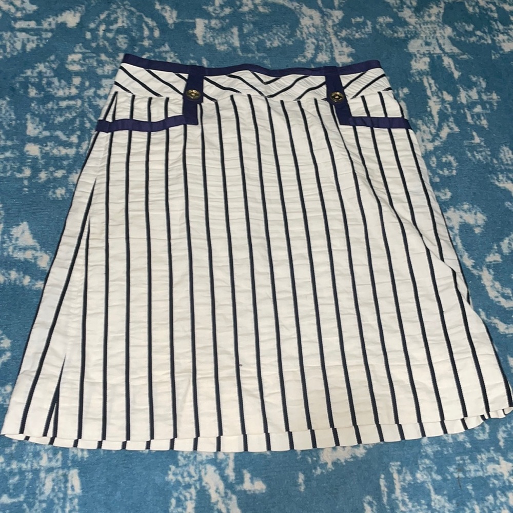 Tory Burch nautical pinstripe lined pocket cotton skirt